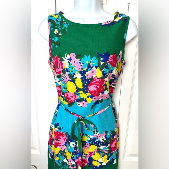 TALBOTS Springtime Garden Party Shift Sheath Dress Floral Vibrant Belted Green - Picture 6 of 14